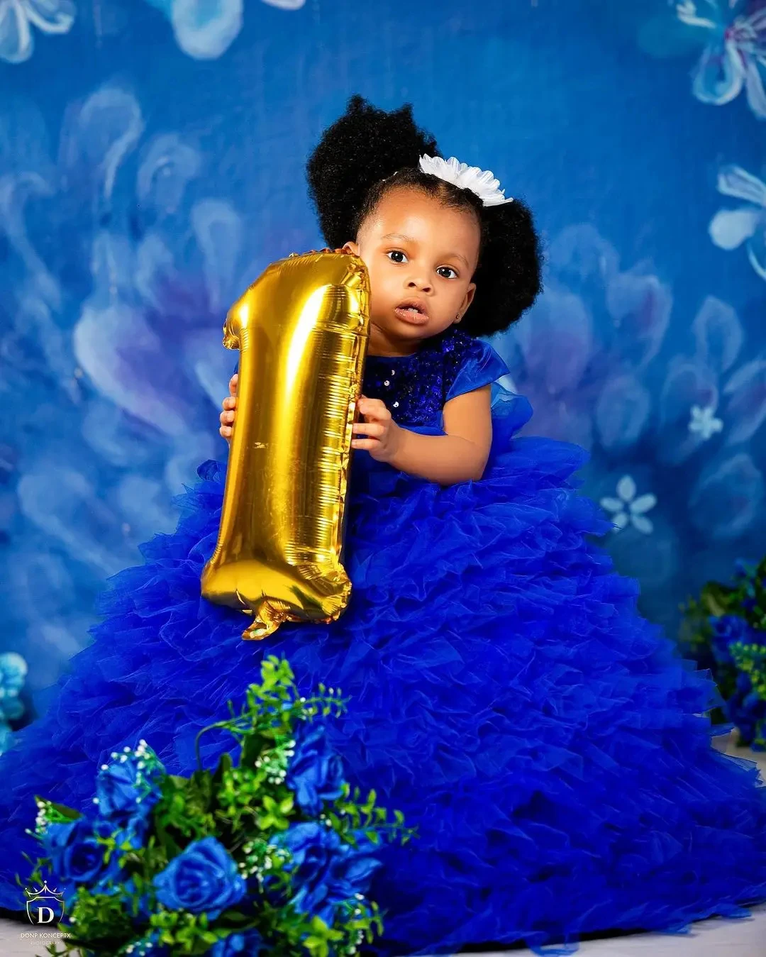 Vestido de menina flor em camadas azul real para casamento sem mangas tule até o chão bebê aniversário noite primeira comunhão vestido de baile