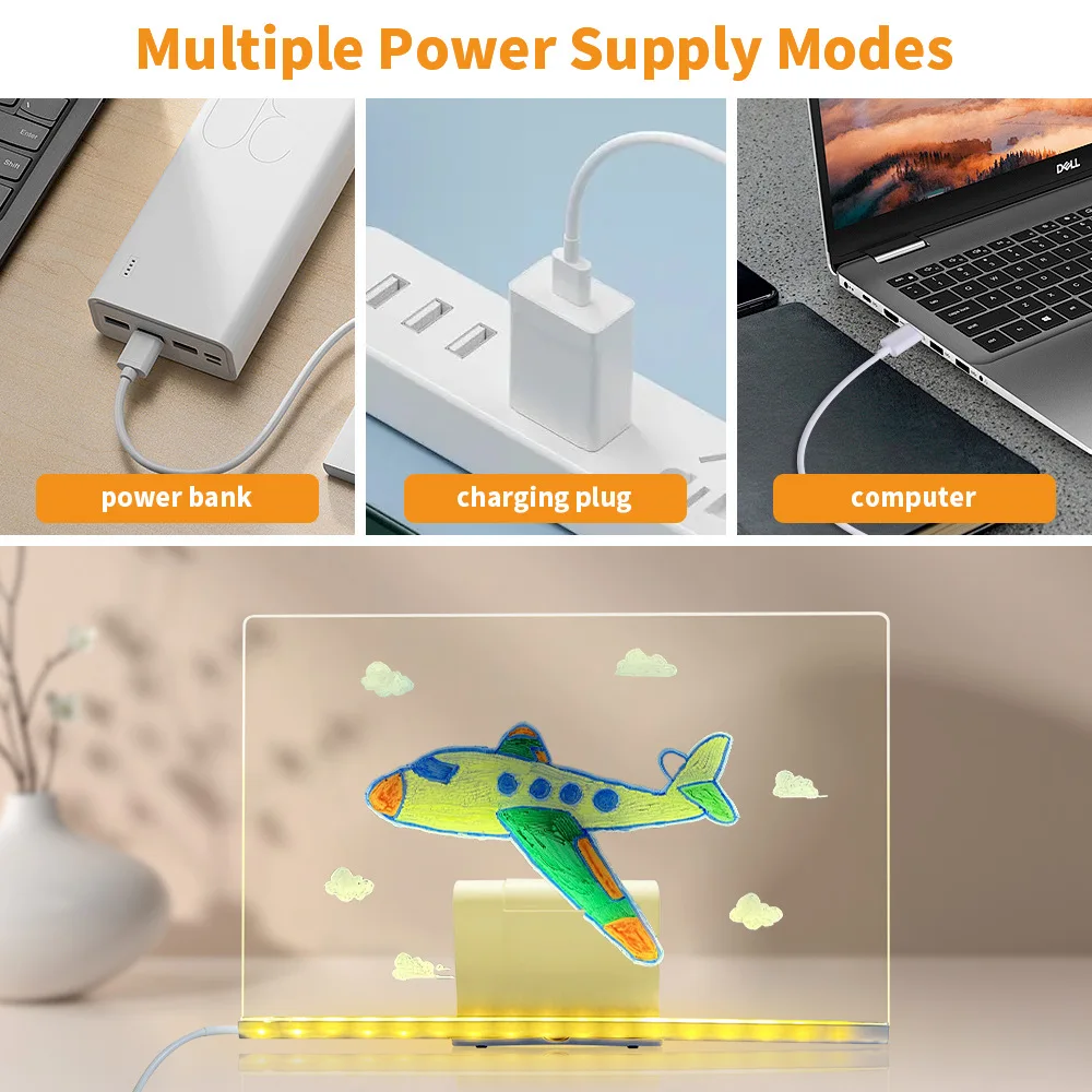 LED illuminated drawing board DIY toy, scratch resistant, adjustable, erasable letters, message board, children's Christmas