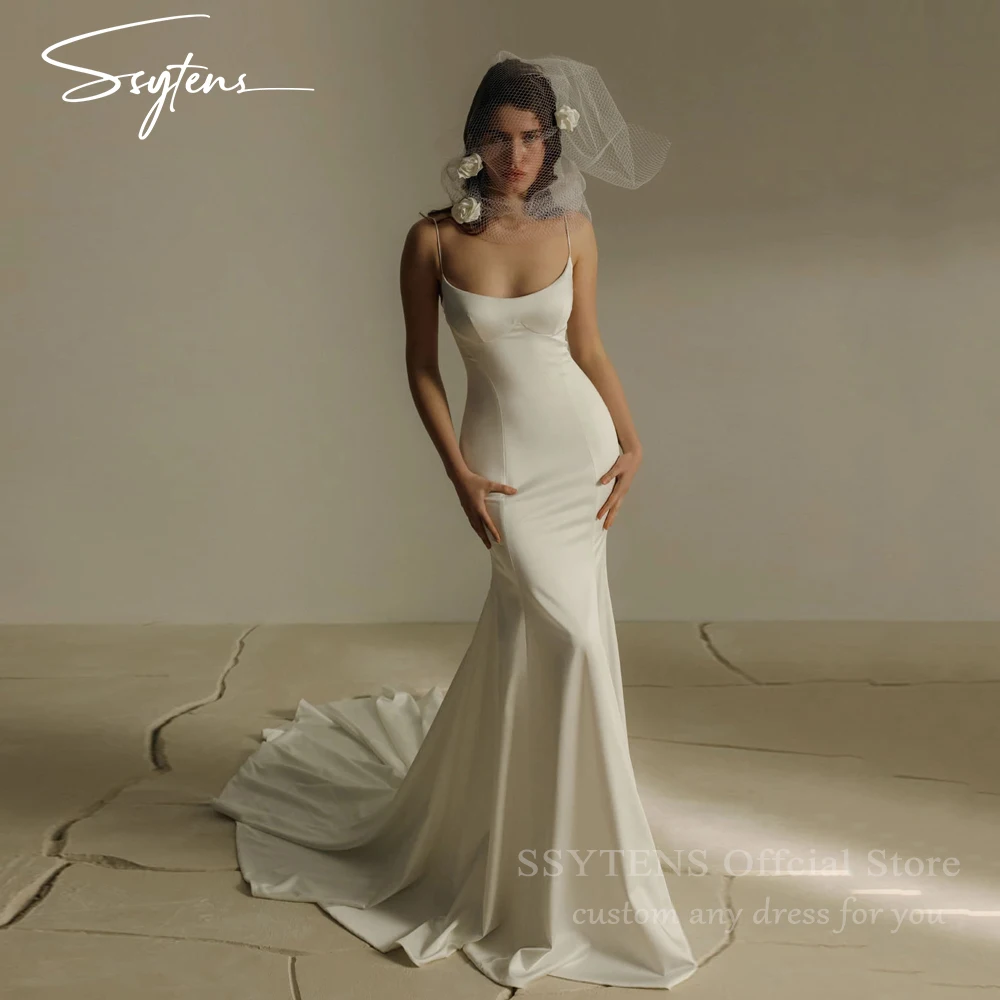 

SSYTENS Elegant Straps White Mermaid Wedding Dresses Backless Sleeveless Formal Bridal Party Gowns robe mariage grande taille