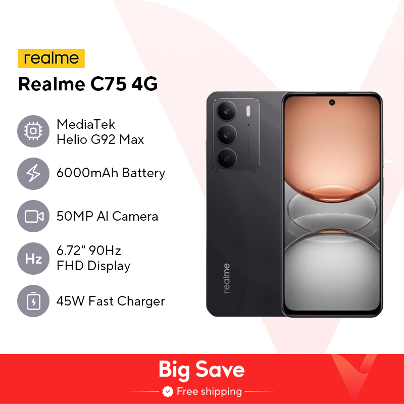  [World Premiere] realme C75 Smartphone Helio G92 Max Chipset 5828mAh Battery 45W Charge 6.72'' 90Hz Display 50MP Camera NFC IP69 