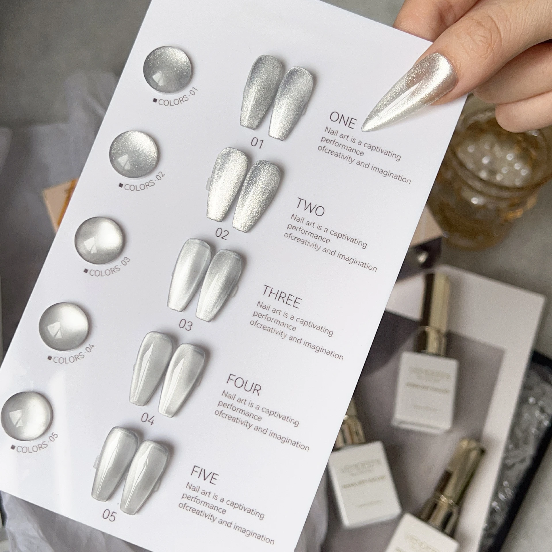 

5Color/Set 15ml Silver Crystal Cat Eye Nail Gel Polish Magnetic UV Soak Off Gel Varnish Glass Bead Cat Eye Nail Gel With Display