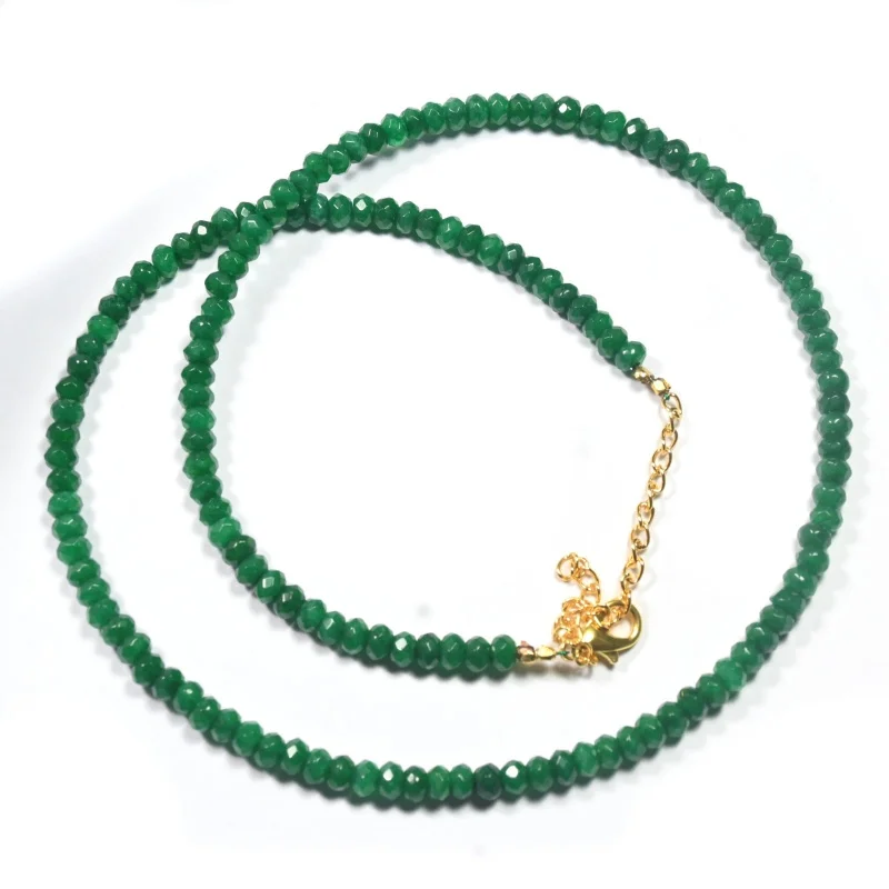

Delicate A++ Green Jade Faceted Rondelle Gemstone Beads Abundance Necklaces 24''