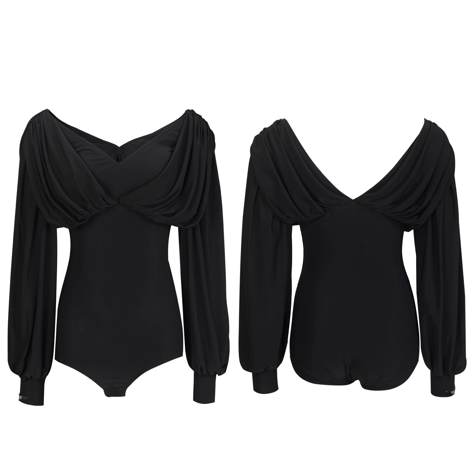 Latin Dans Kleding Vrouwen Ballroom Dansvoorstelling Tops V-hals Lantaarn Mouwen Zwart Tops Rumba Salsa Dans Kleding BL16829