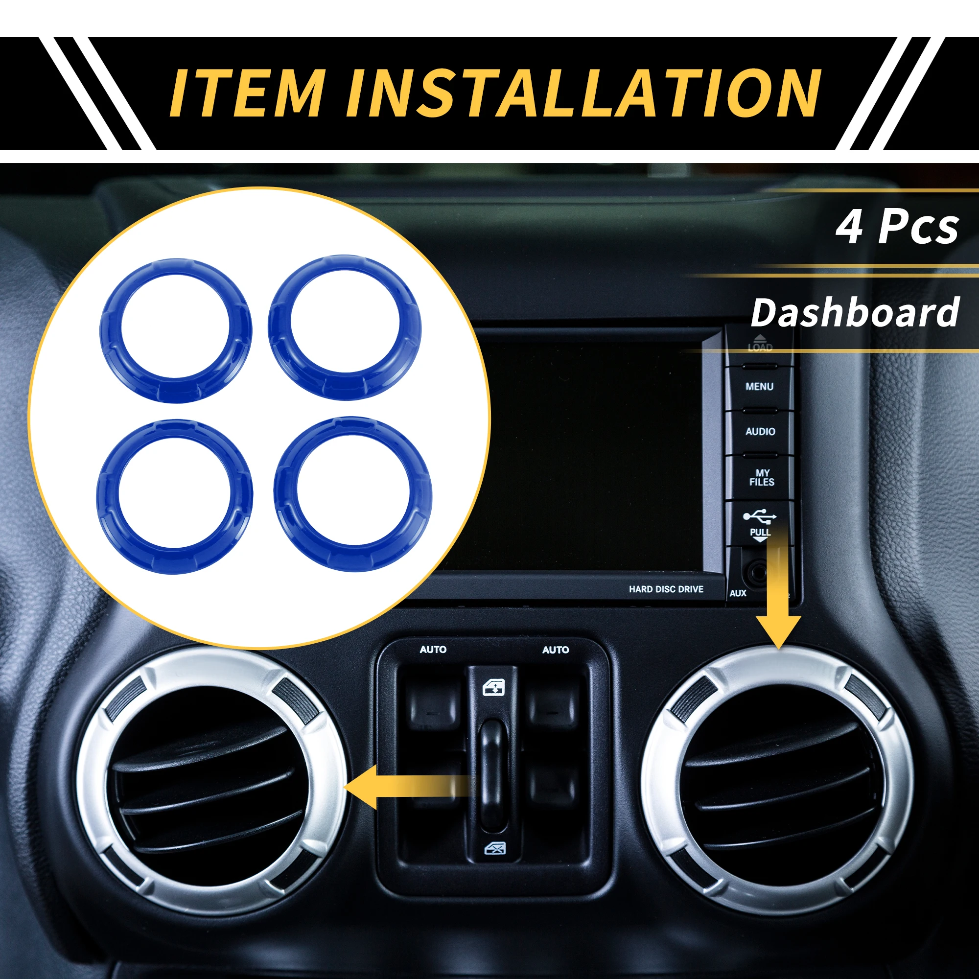 

UXCELL AC Vent Dashboard Decoration Rings for Jeep Wrangler JK JKU 2011-2017 Blue