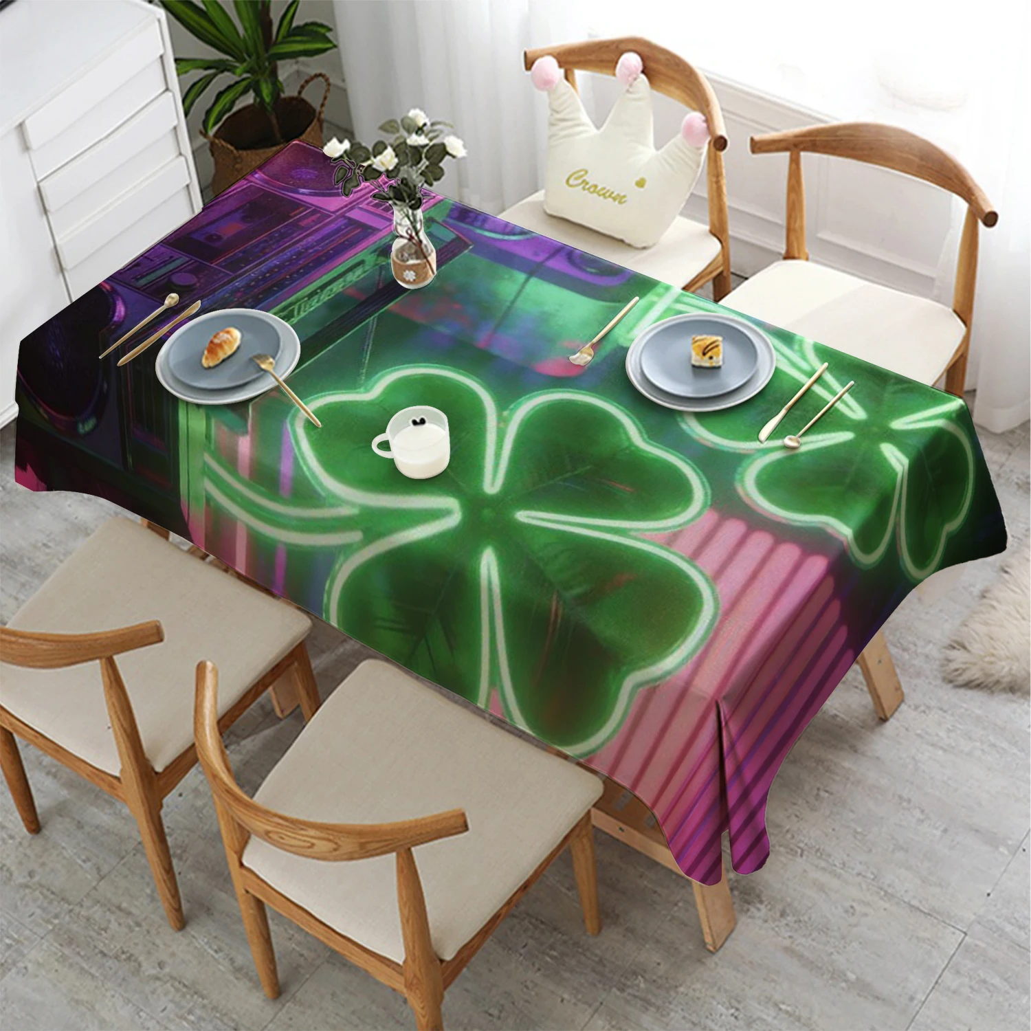 

2D неоновая четырехлистная скатерть ресторанная кухонная скатерть гостиная украшение дома прямоугольное украшение для вечеринки