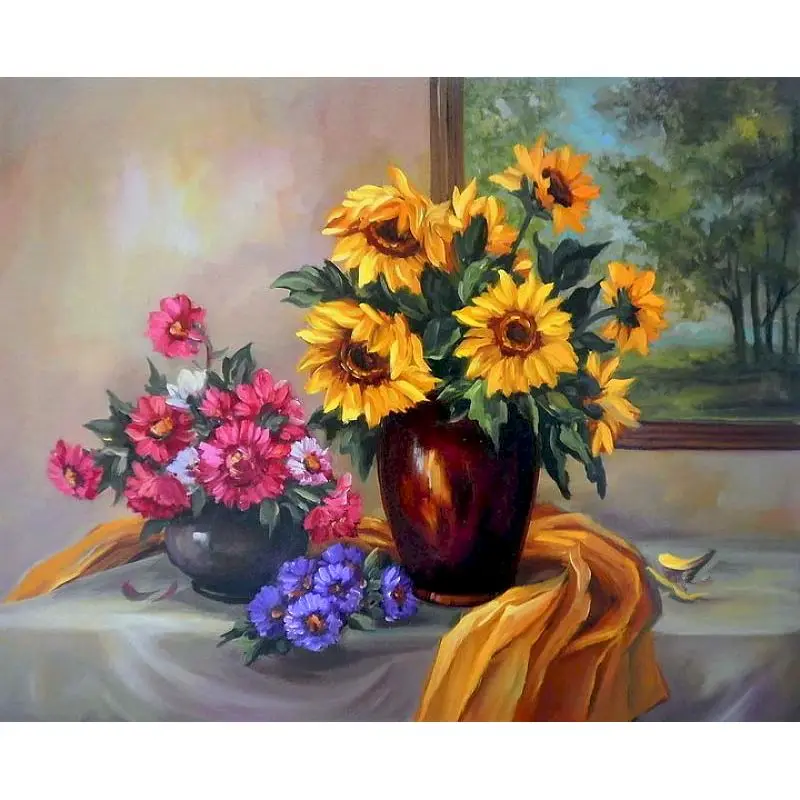 

GATYZTORY 60x75cm Painting By Numbers Frameless Sunflower Paint By Numbers On Canvas DIY Number Painting Scenery Home Decor