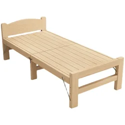 Folding bed single bed household wooden bed durable lunch small solid wood simple