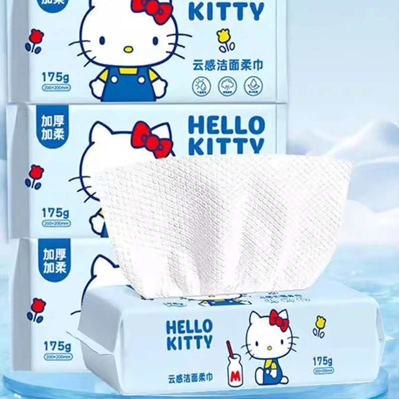 

Мягкое впитывающее одноразовое полотенце для лица Hello Kitty, плотное хлопковое очищающее салфетка для лица, бумага для снятия макияжа, сухие салфетки