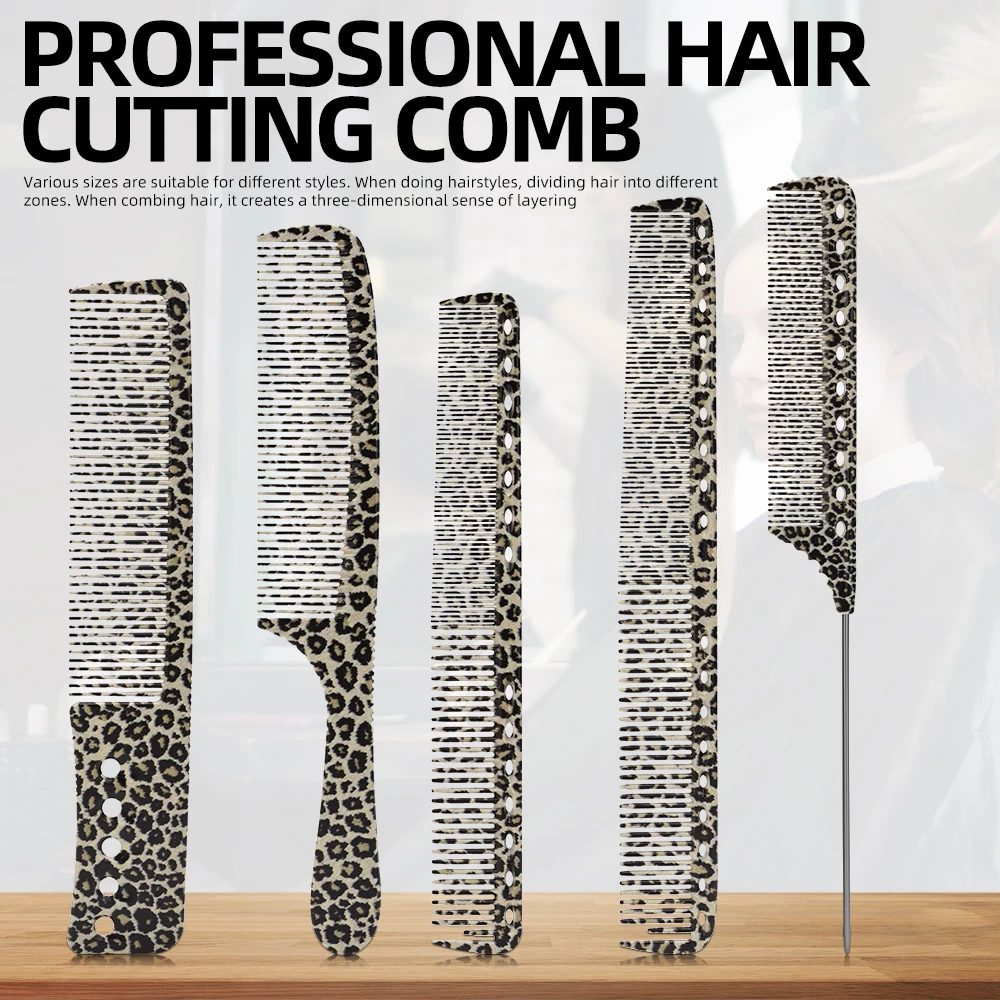 

5Pcs Barber Leopard Print Shiny Edge Comb Salon Hair Hairdressing Anti-static Barbers Comb Multi-purpose Home Creative Gifts