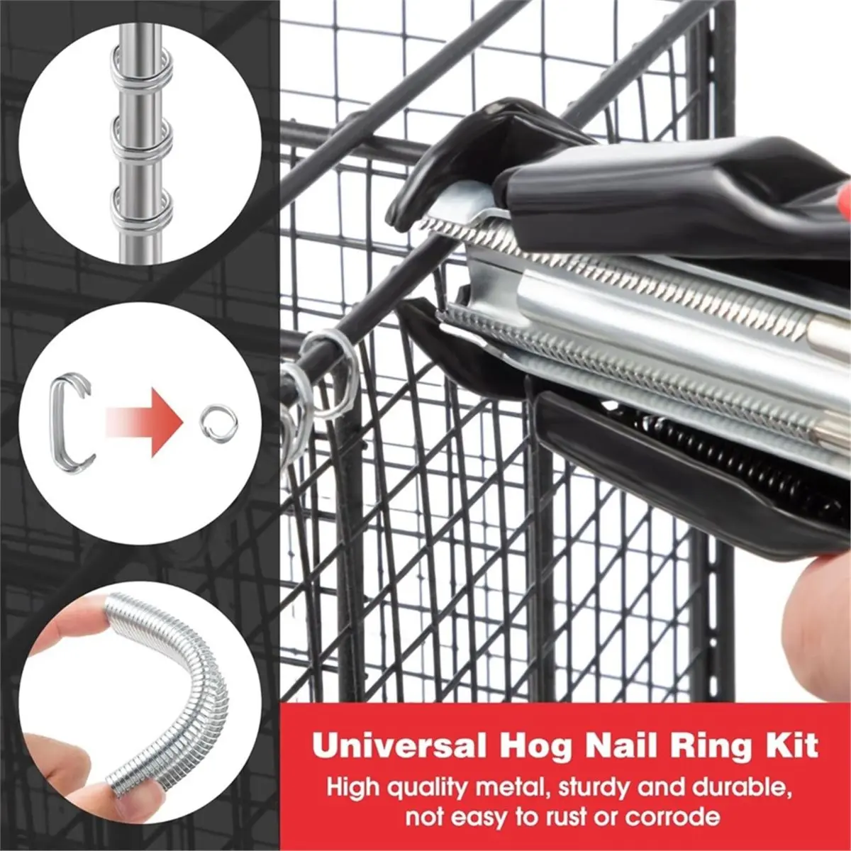 update. Hog Ring Pliers Kit, 2500 C Clips 3/4'' Hog Ring Nails, C-Type Cage Securing Clamps for Cages, Fencing, Upholstery. view 4