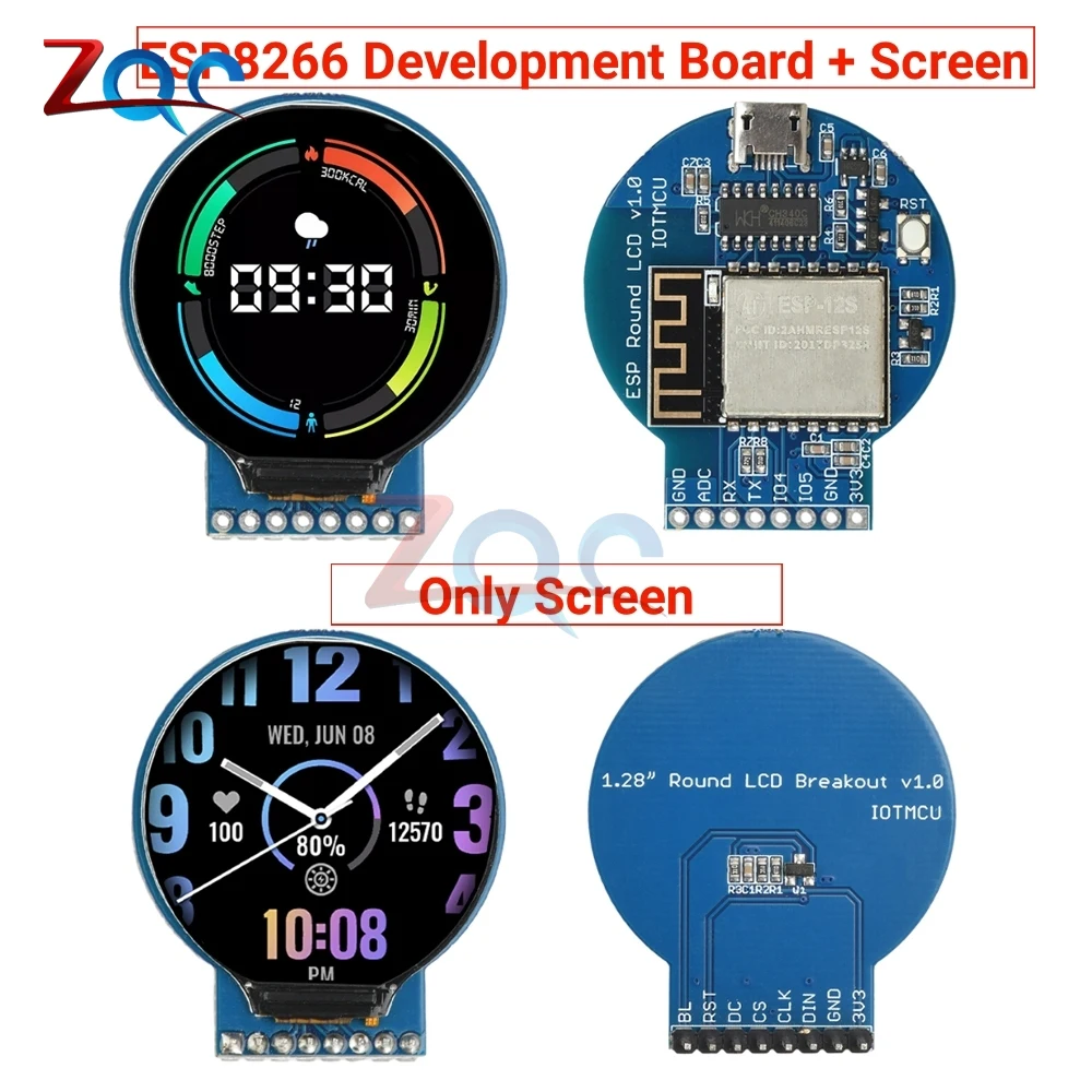 ESP8266 Development Board NodeMCU Expansion Board 1.28-inch GC9A01 240x240 Resolution Circular LCD Display Micro USB Interface