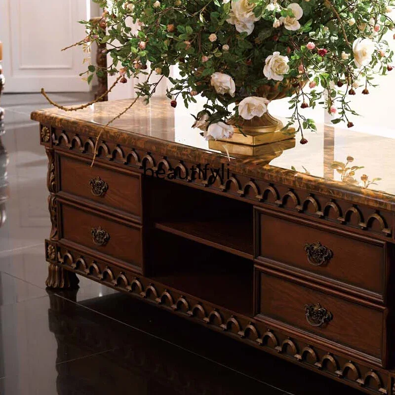 ss8350 European marble floor cabinet low cabinet American retro bedroom audio-visual living room solid wood TV cabinet