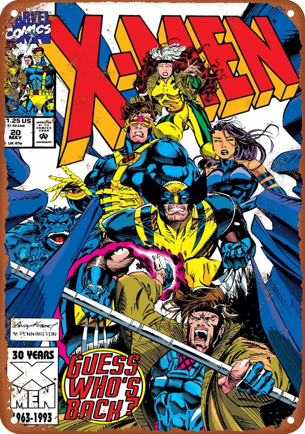 X-men 90;s número de histórias em quadrinhos 20 besta gambit ciclope cartaz vintage metal estanho sinal de alumínio arte da parede casa dez