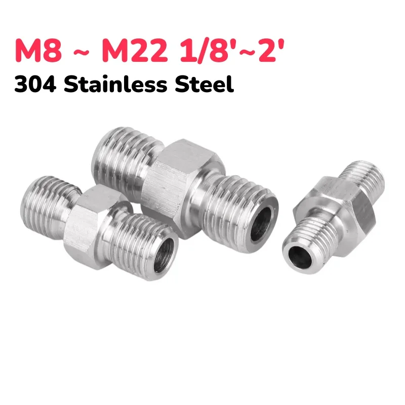 

M8 ~ M22 1/8'' 1/4'' 3/8'' 1/2'' 3/4'' 1''~2' 304 Stainless Steel Male Thread Hex Nipple High Pressure Pipe Fitting Reducer