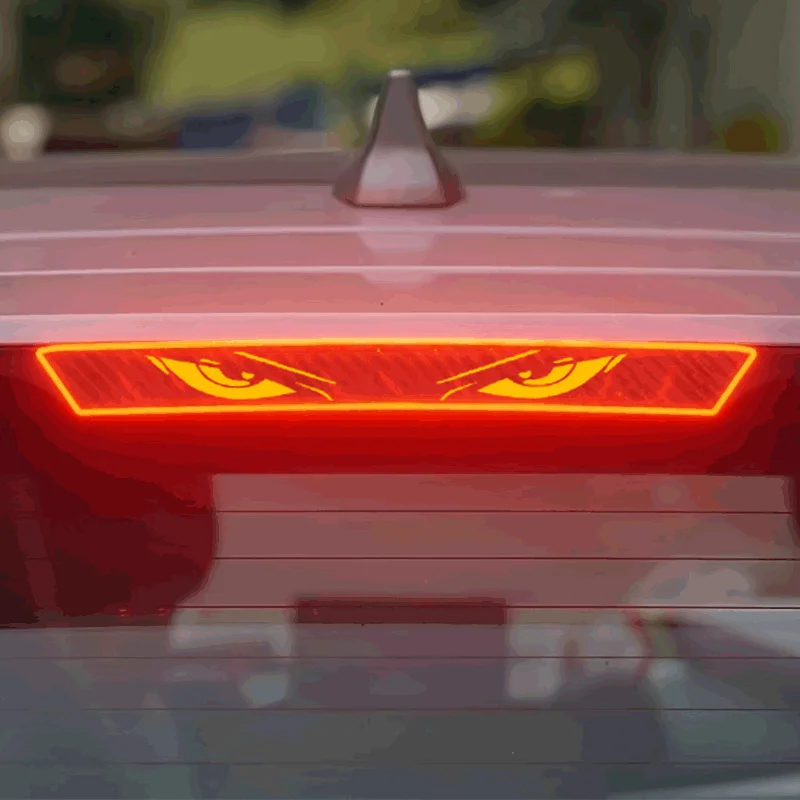 

1 шт., наклейки для автомобиля с высоким стоп-сигналом «Око демона», водостойкая наклейка на задний фонарь, текстурированные наклейки из углеродного волокна, самоклеящиеся