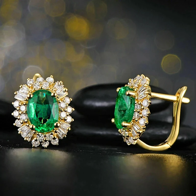 Huitan luksusowe kolczyki koła w złotym kolorze z zieloną/białą cyrkonią sześcienną Bling Bling damskie kolczyki wesele modna biżuteria