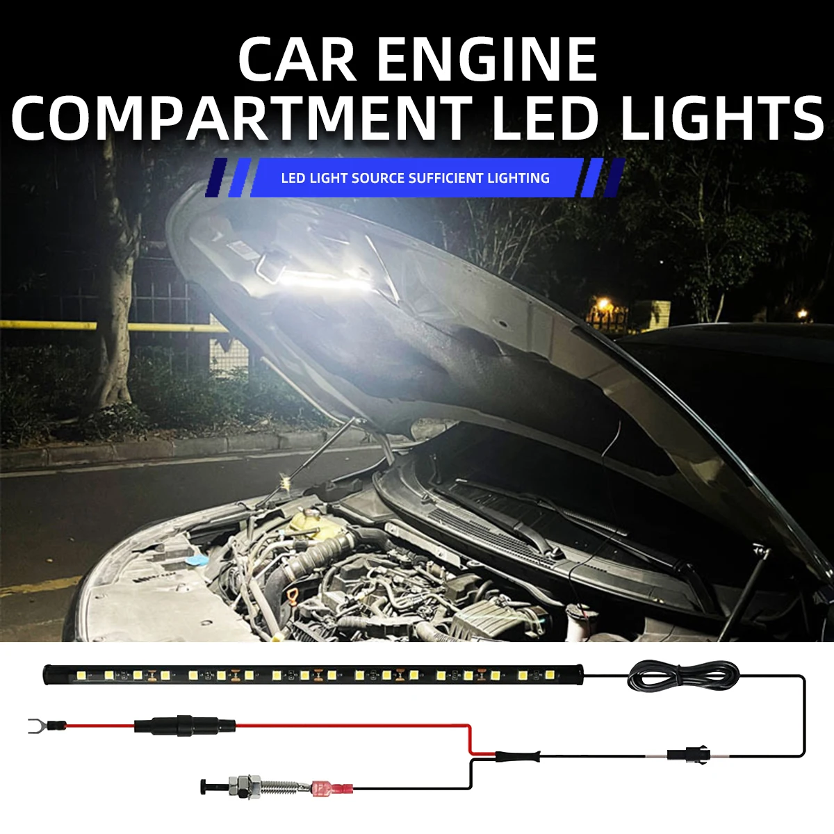 

Universal LED Car Under Hood Work Inspection Light Kit Waterproof 12V White LED Strip Light Bars Car Hood Light Fits Any Vehicle