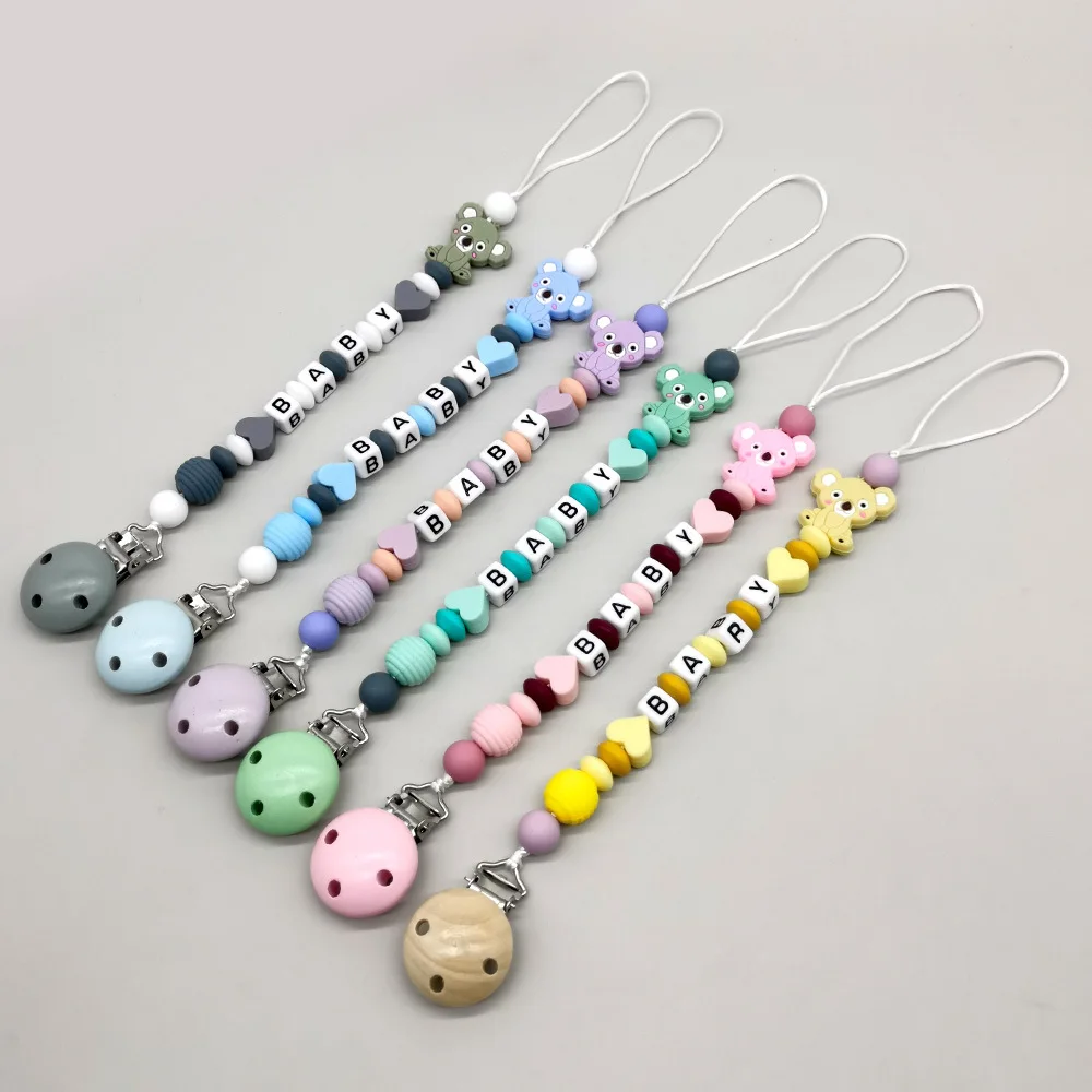 Free Custom Baby Pacifier Clips Personalized Name Teething Toys Dummy Nipples Holder Clips Chain Babies Accessories Newborn Gift