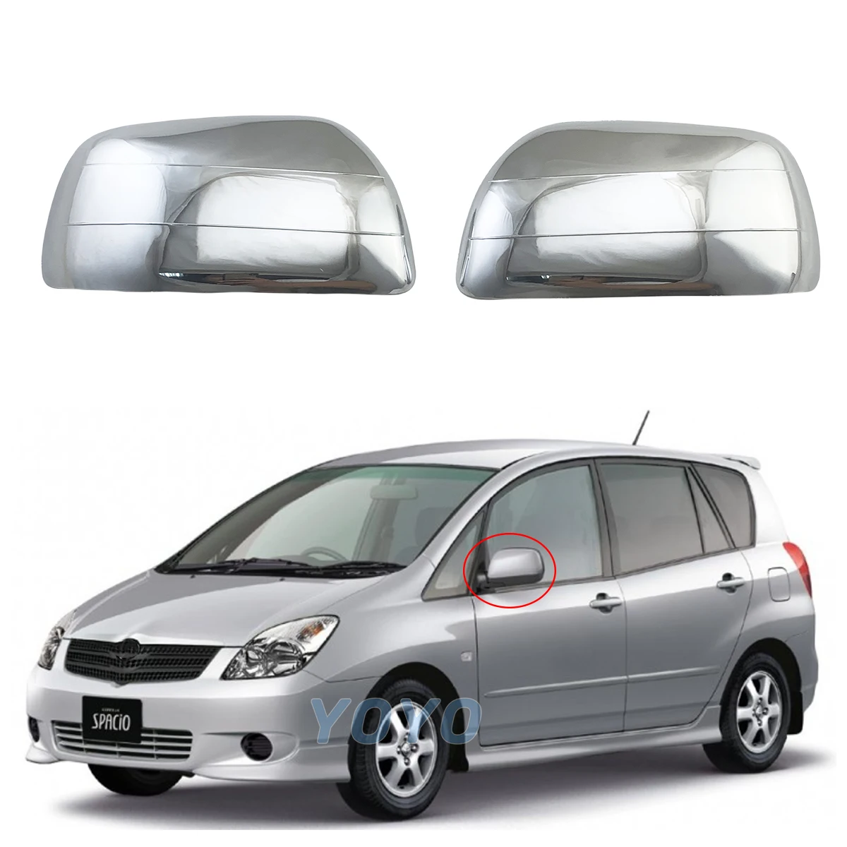 

2Pcs Car Chrome Rearview Accessories Plated 2001 2002 2003 2004 For Toyota Corolla Spacio Door Mirror Cover Trim