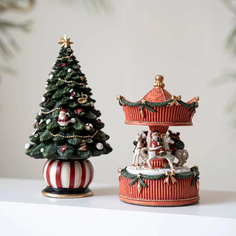 Resin Bow Santa Train Christmas Tree Carousel Music Box Ornaments