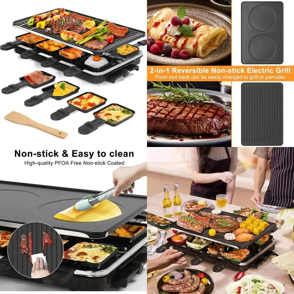 

Комбинированный электрический ракетлет и сковородка: бездымный гриль-барбекю 2-в-1 для использования в помещении с 8 сервировочными сырами