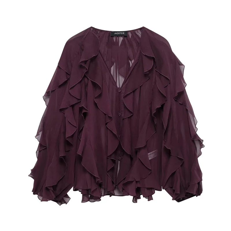New Arrival Layered Decorative Shirt For Spring Loose-Fit Casual Single-Breasted Blouse Fashion Women's V-Neck Solid Color Top