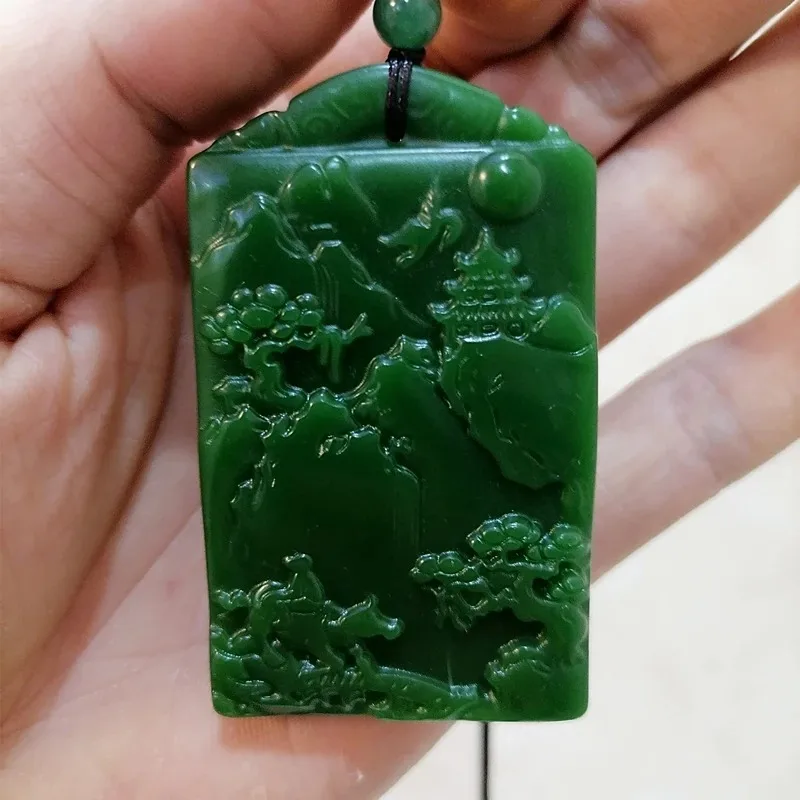 

Natural Green Hand Carved Landscape Jade Pendant Fashion Boutique Jewelry Men's and Women's Shepherd Boy Necklace Gift