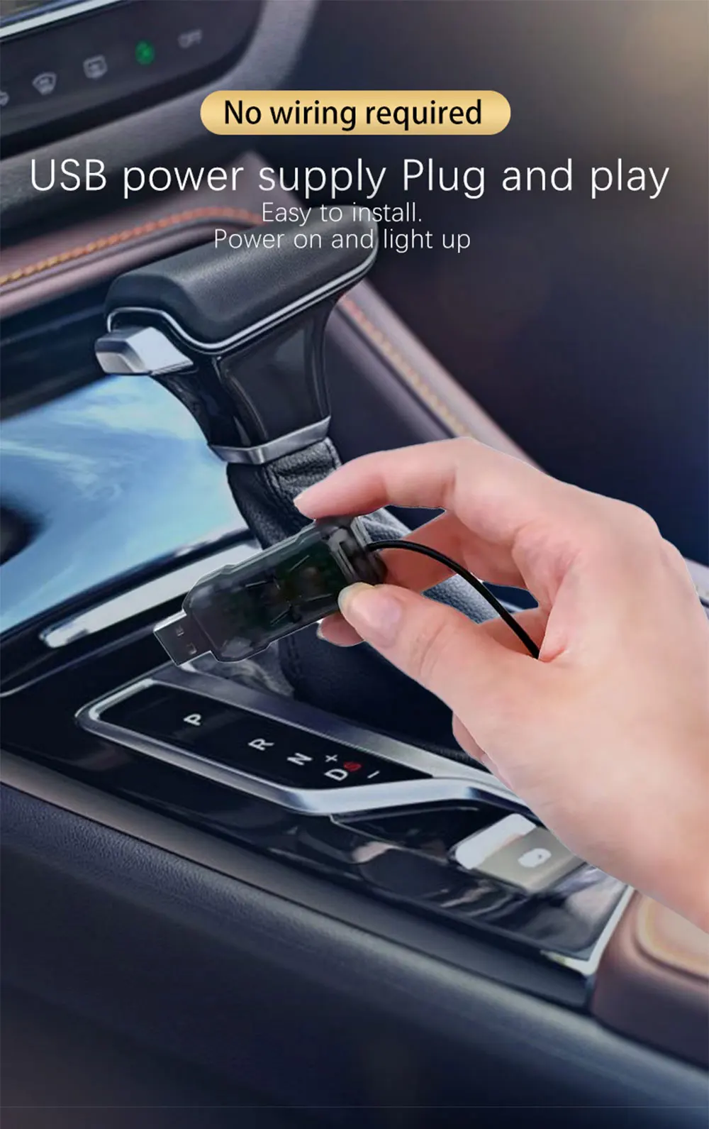 Car RGB LED Ambient Light Strip USB Fiber Optic Atmosphere Car Neon Interior Light Strip Center Console Door Decoration Lamp