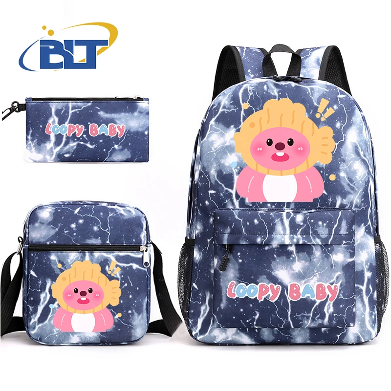 MINISO loopy printed student school bag set children's pencil case shoulder bag backpack three-piece set