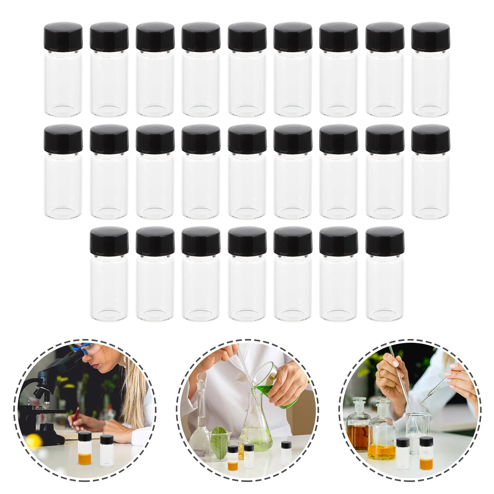 

25Pcs Glass Sample Bottles Refillable Transparent Vials Airtight Sealed Caps for Essential Oils Liquid Cosmetics Storage Travel