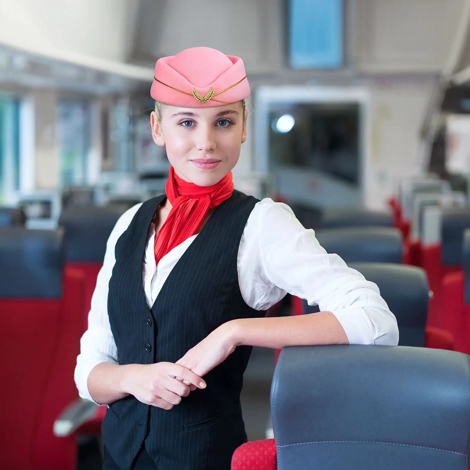 

Women Air Stewardess Hat Woolen Flight Attendant Hat Airplane Hostess Uniform Hat For Costume Cosplay Musical Performance