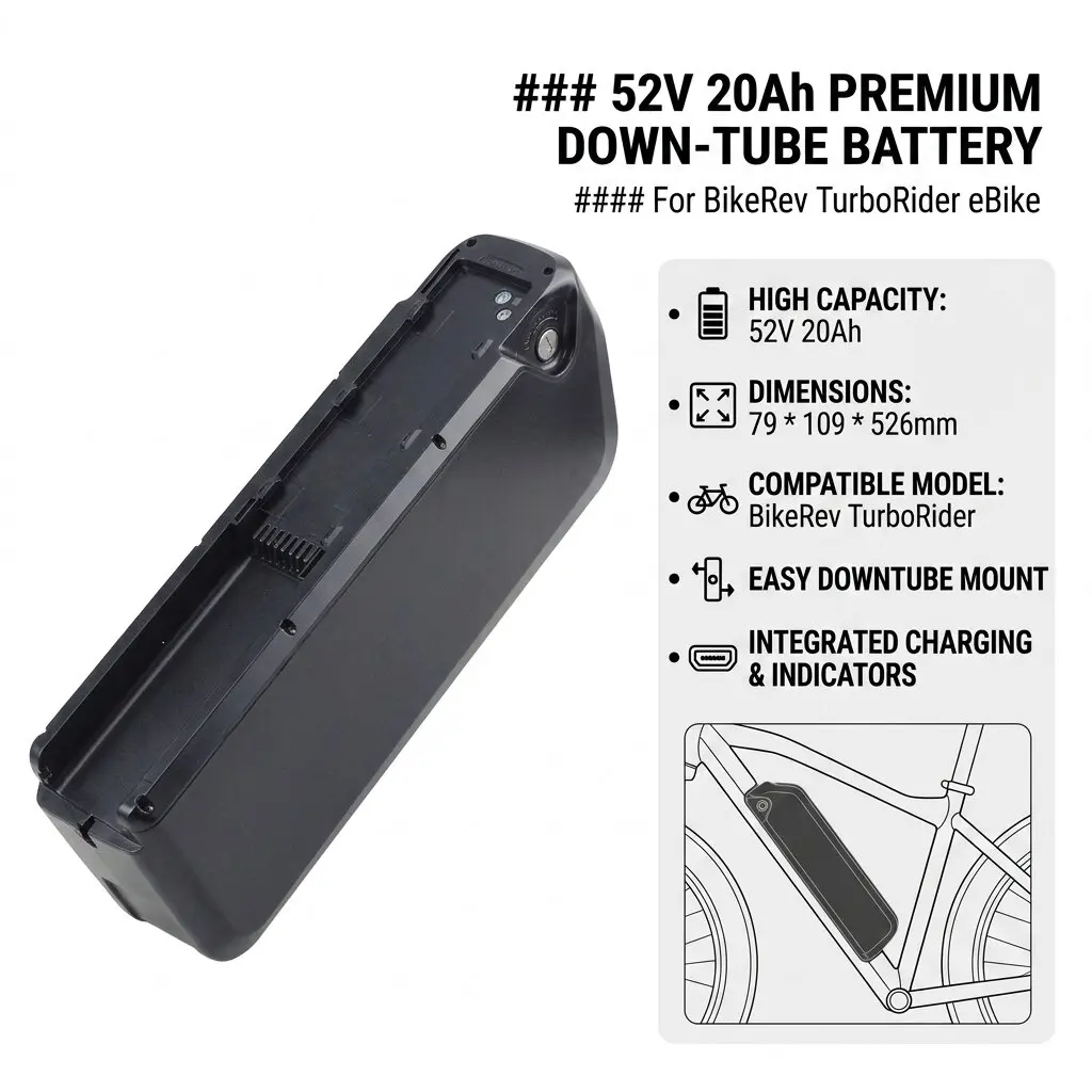

Downtube Removable e-bike battery 52V 25ah for BikeRev TurboRider 52v Dual Motor 2000 watts Electric E Bike