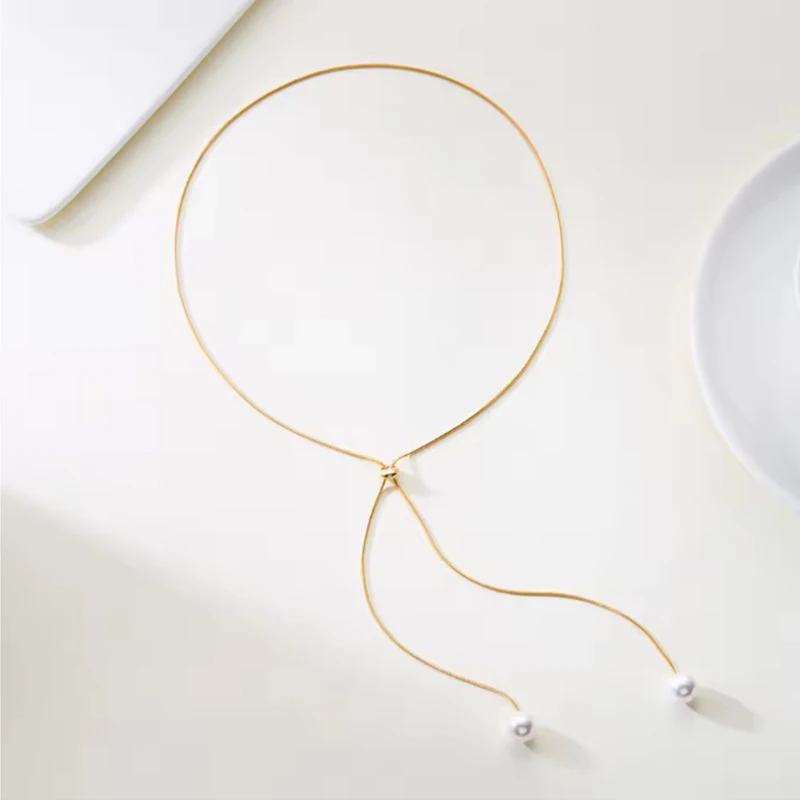 

Simple Trendy Imitation Pearls Necklace For Women Adjustable Chain Choker Girls Long Sweater Party Fashion Jewelry Accessories