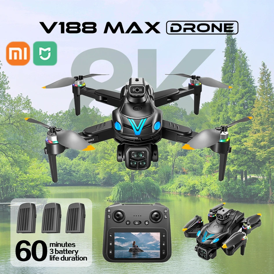 

xiaomi mijia V188 MAX Drone Professional Aerial 8K Three Camera WIFI Obstacle Avoidance Brushless Motor Quadcopter Foldable Dron