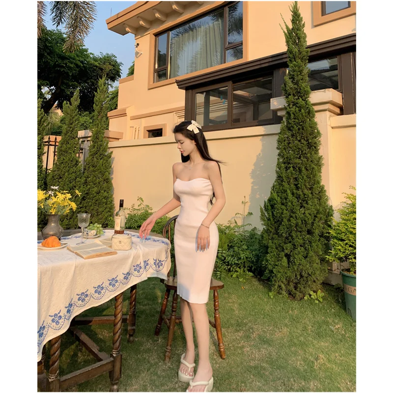 

Spicy Girls Sexy Bra Dress 2023 Summer Women' Clothing Waist Wrap Hip Temperament Mid-length Dress Design Sense Slim Short Skirt