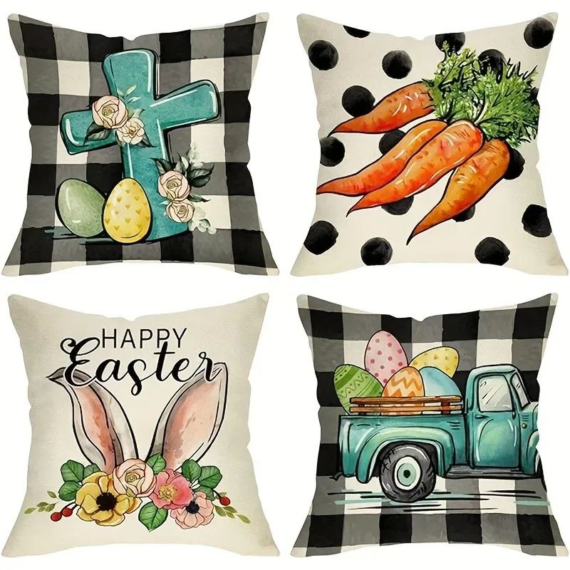 

Easter decoration pillowcase cross truck rabbit ears and egg pattern printing sofa cushion cover home bedroom room decoration