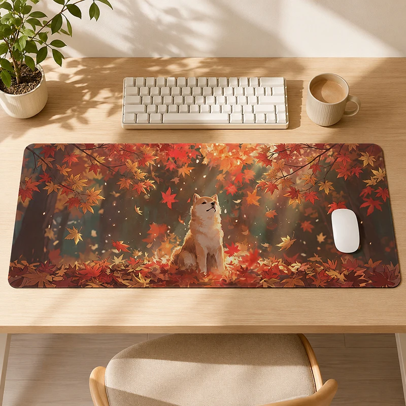 Mouse Pad Gaming Autumn Maple Forest Shiba Inu printon demand Large Home Mousepad XXL Office Natural Rubber Soft Non-Slip