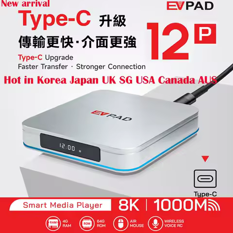 [Genuine]Newest Evpad 12P Android12 Super Smart TV box 4G 64GB 8K Wifi6 1000M ethernet updated from Evpad 11P Global Best Seller