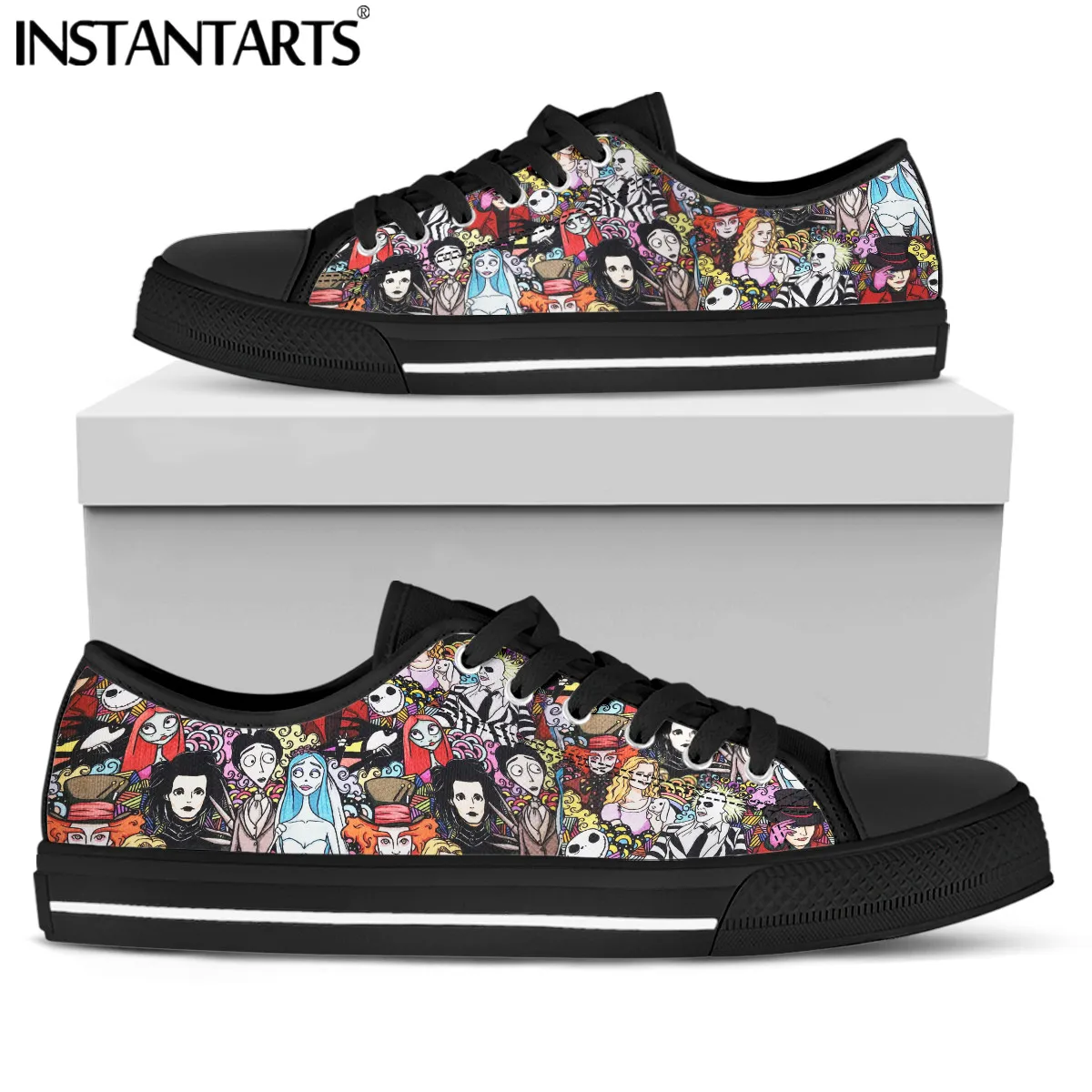 INSTANTARTS Low Top Sneakers for Women American Horror Movie Killer Print  Fashion Casual Ladies Lace Up Vulcanized Canvas Shoes