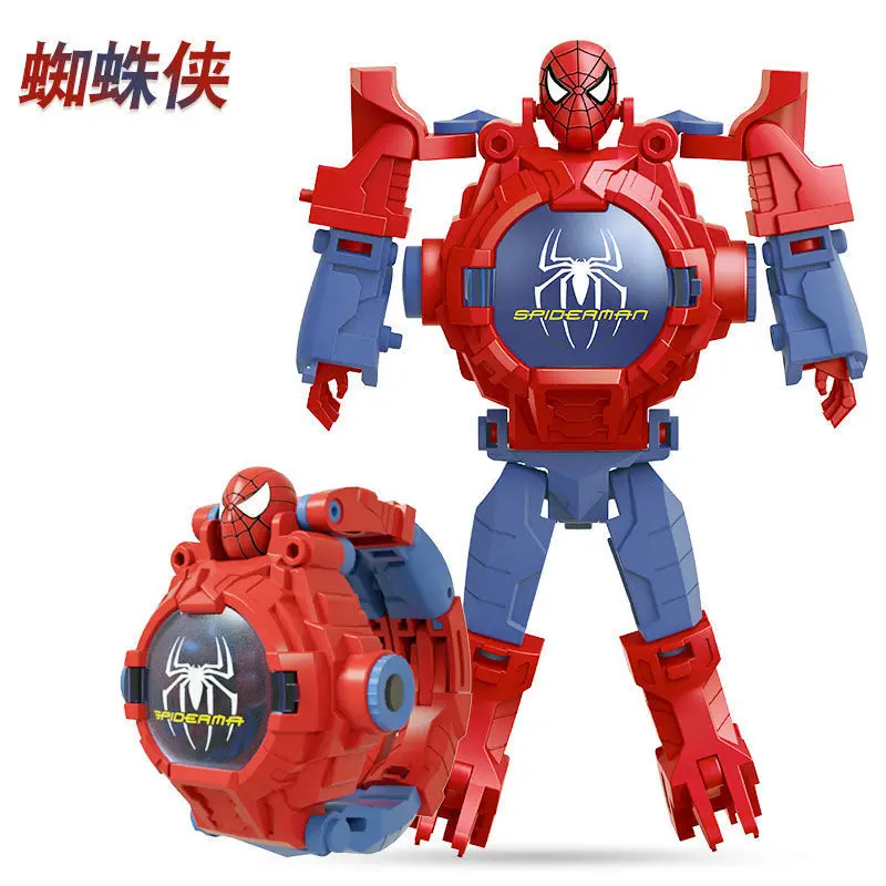 24 Projection Patterns Spiderman Children Watches Kids Toys Deformation Robot Projection Electronic Clock School Christmas Gifts