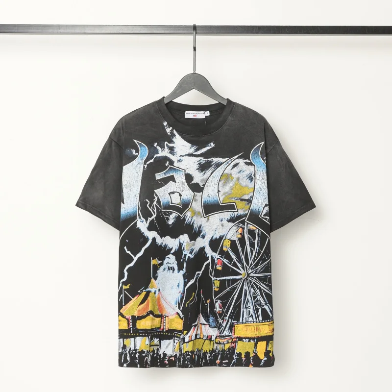 

Винтажная летняя футболка Valley с графическим принтом, стираная футболка для мужчин и женщин, повседневные модные футболки большого размера с короткими рукавами