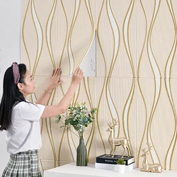 3d Wall Sticker Self-adhesive Wallpaper Living Room Background Wall Decor Foam Wall Sticker Bedroom Simple Wallpaper ورق جدران