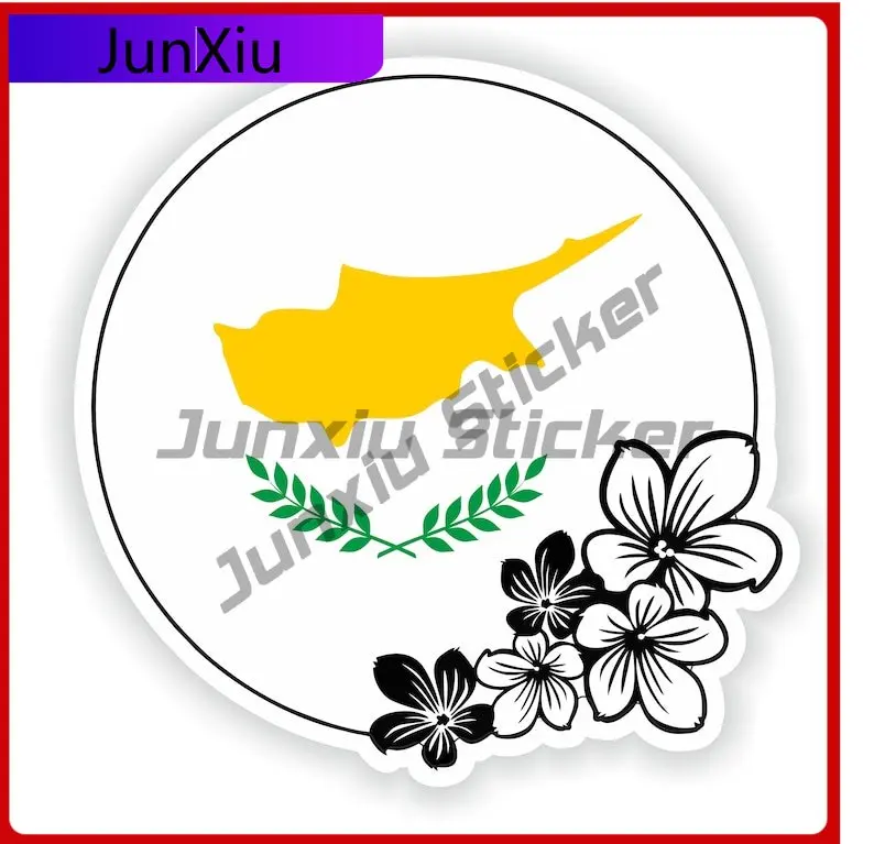 

Cyprus Round Flag Flower Sticker Decals Waterproof Adventure Motorcycle Stickers Funny Car Decoration Accessories For Suv Camper