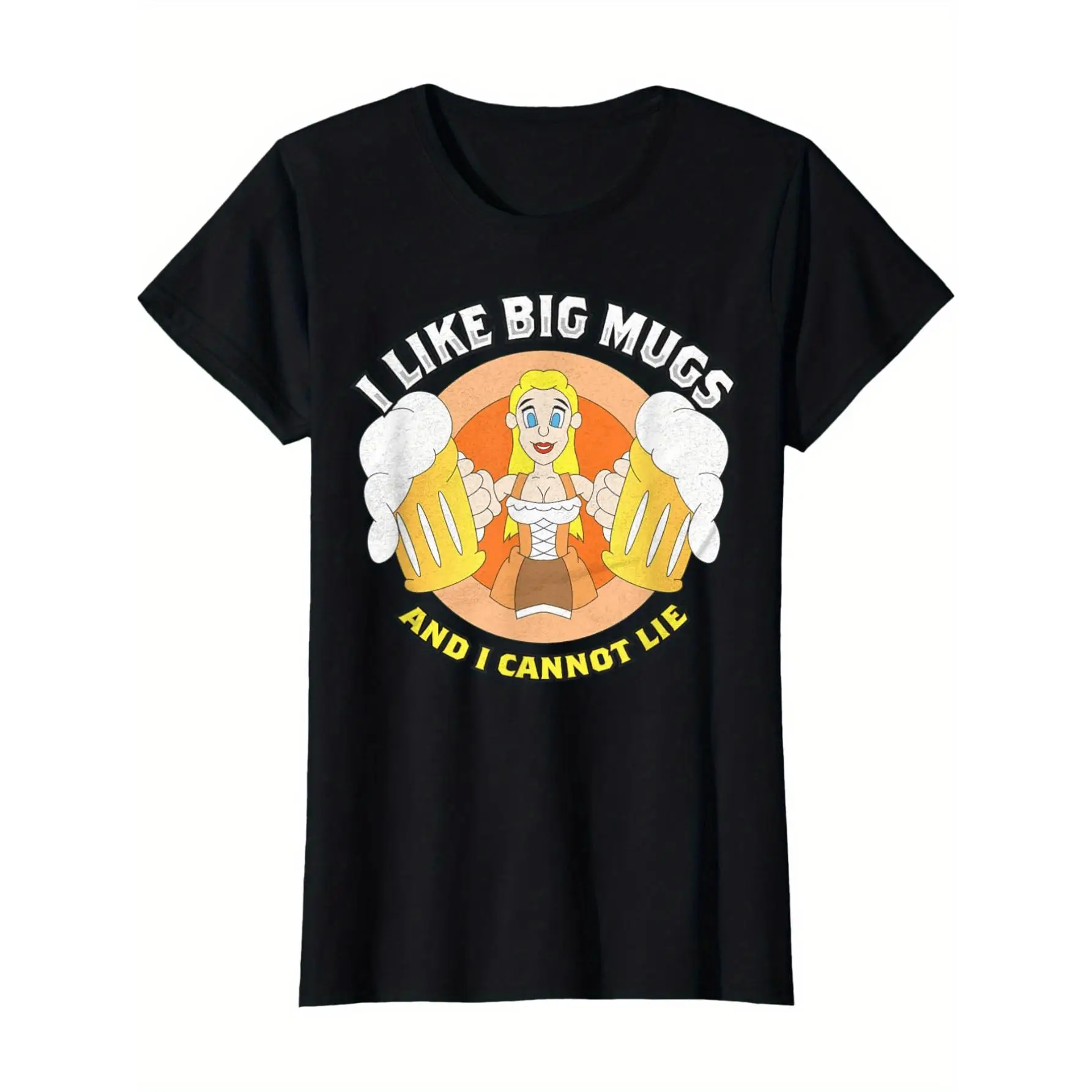 

Funny 'I Like Big Mugs' Beer Festival German Party T-Shirt - Casual Fit, Short Sleeve, Machine Washable, Black With Colorful Gra