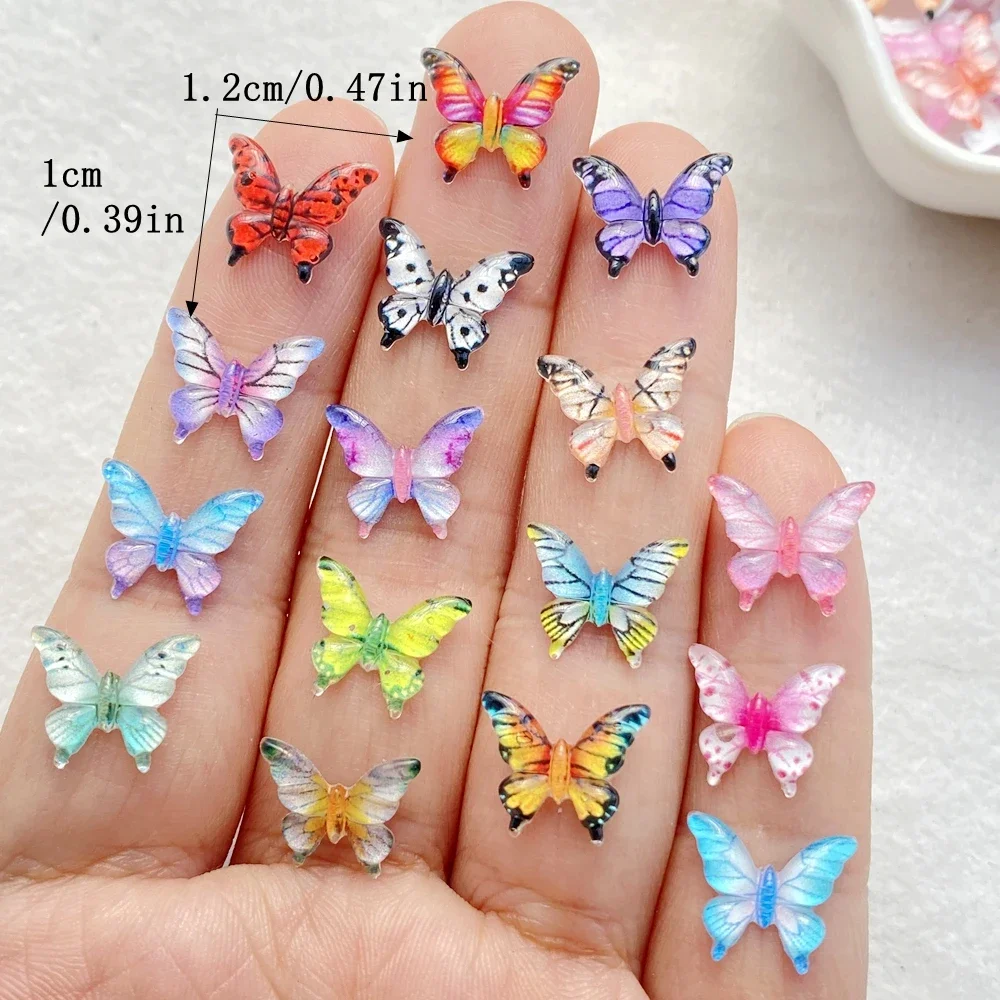 50Pcs Shiny Cute Mini Cartoon Colorful Butterflies Nail Art Resin Flat Back DIY Nail Art Appliques 3D Decorations Jewelry