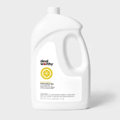 Dishwasher Detergent Gel - 75 fl oz  75 fl oz dishwasher detergent gel with lemon scent Helps dissolve stuck-on food and rinse away residue for virtually spotless dishes Glass surface is recommended for application Dissolves food easily while washing