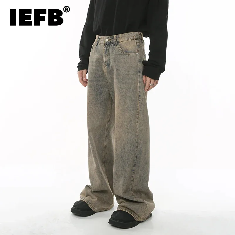 IEFB 2024 Spring Men\'s Baggy Jeans Worn Out Loose Wide Leg Denim Pants Chic Distressed Streetwear Vintage Male Trousers 9C2019