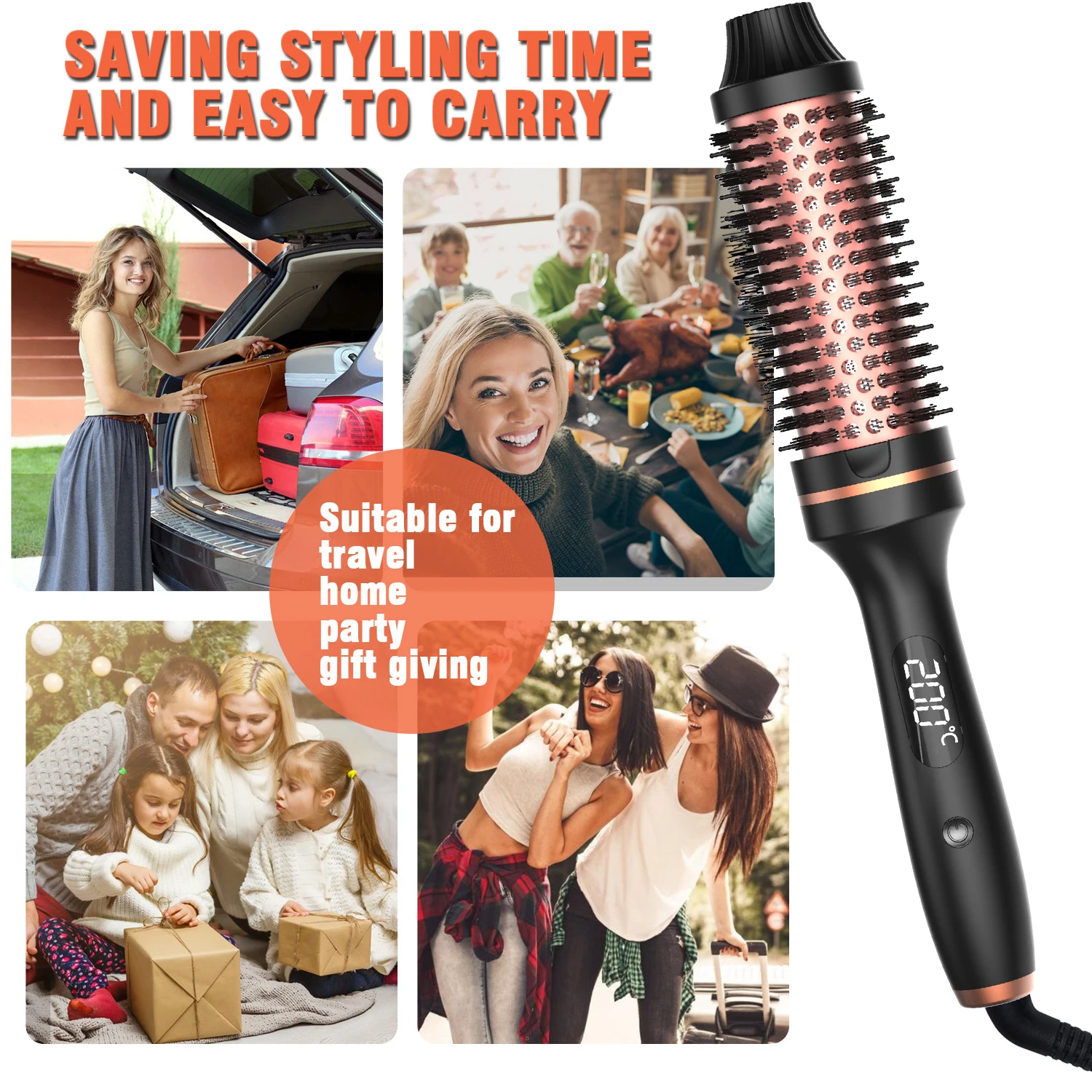 New Upgrade 1.5 Inch Thermal Brush Create Loose & Volume Curls Digital Display Tourmaline Ionic Hair Curler Curling Iron Brush