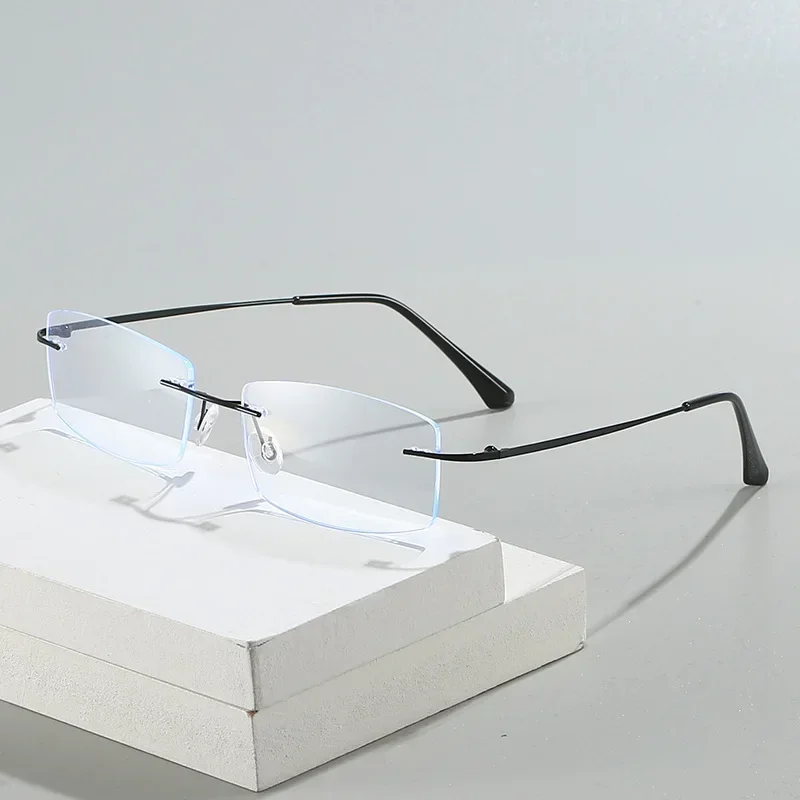 Men Ultra Light Myopia Glasses Small Square Frameless Anti-blue Light Near Sight Glasses Ultra Light Unisex Short Sight Glasses