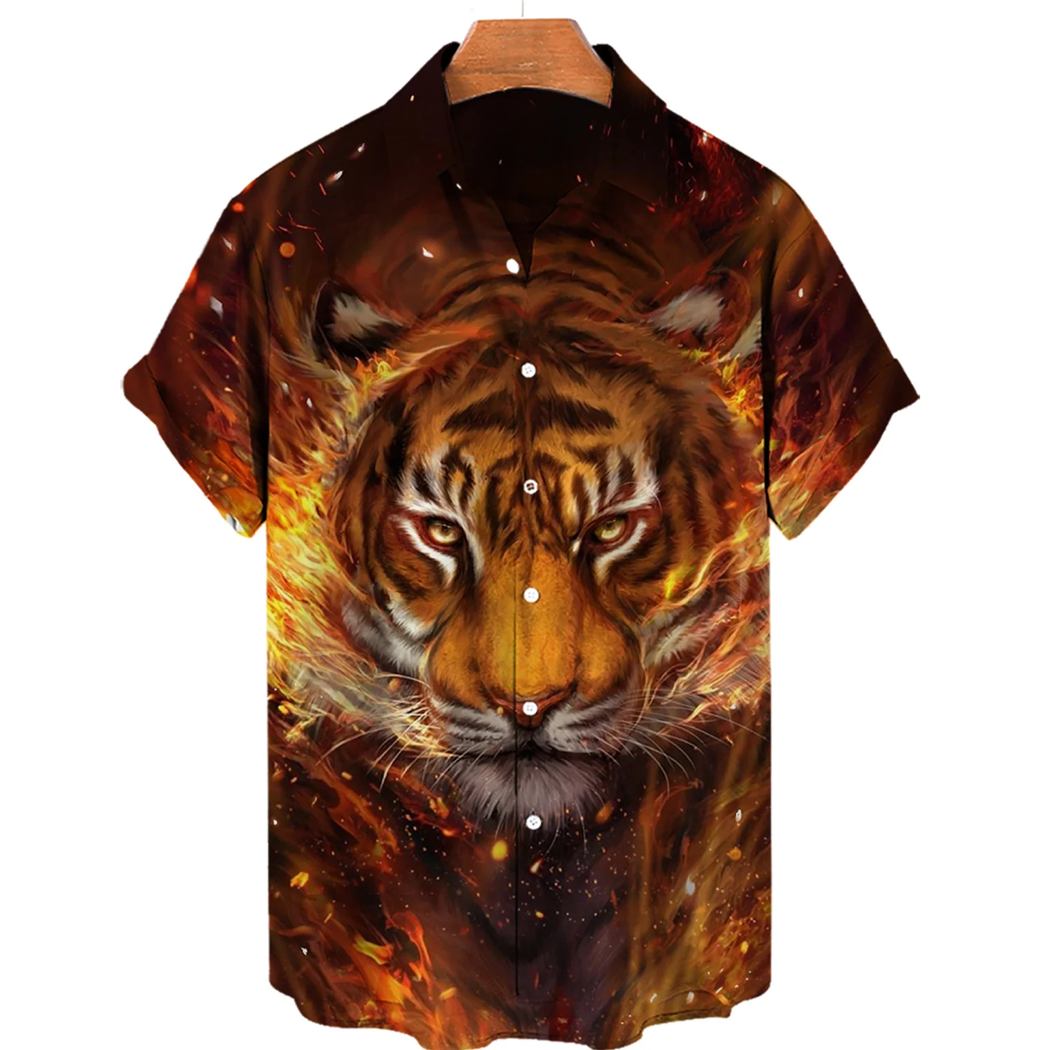 Fashion Casual Tiger Men\'s Hawaiian Shirt Men Loose Oversized Short Sleeve Tops Man Clothing Streetwear Camisas Casuais Blouse